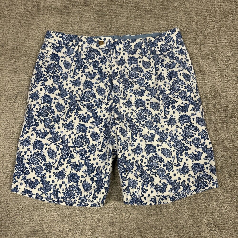 J McLaughlin Shorts Mens 36 Blue White Paisley Pockets Golf Casual